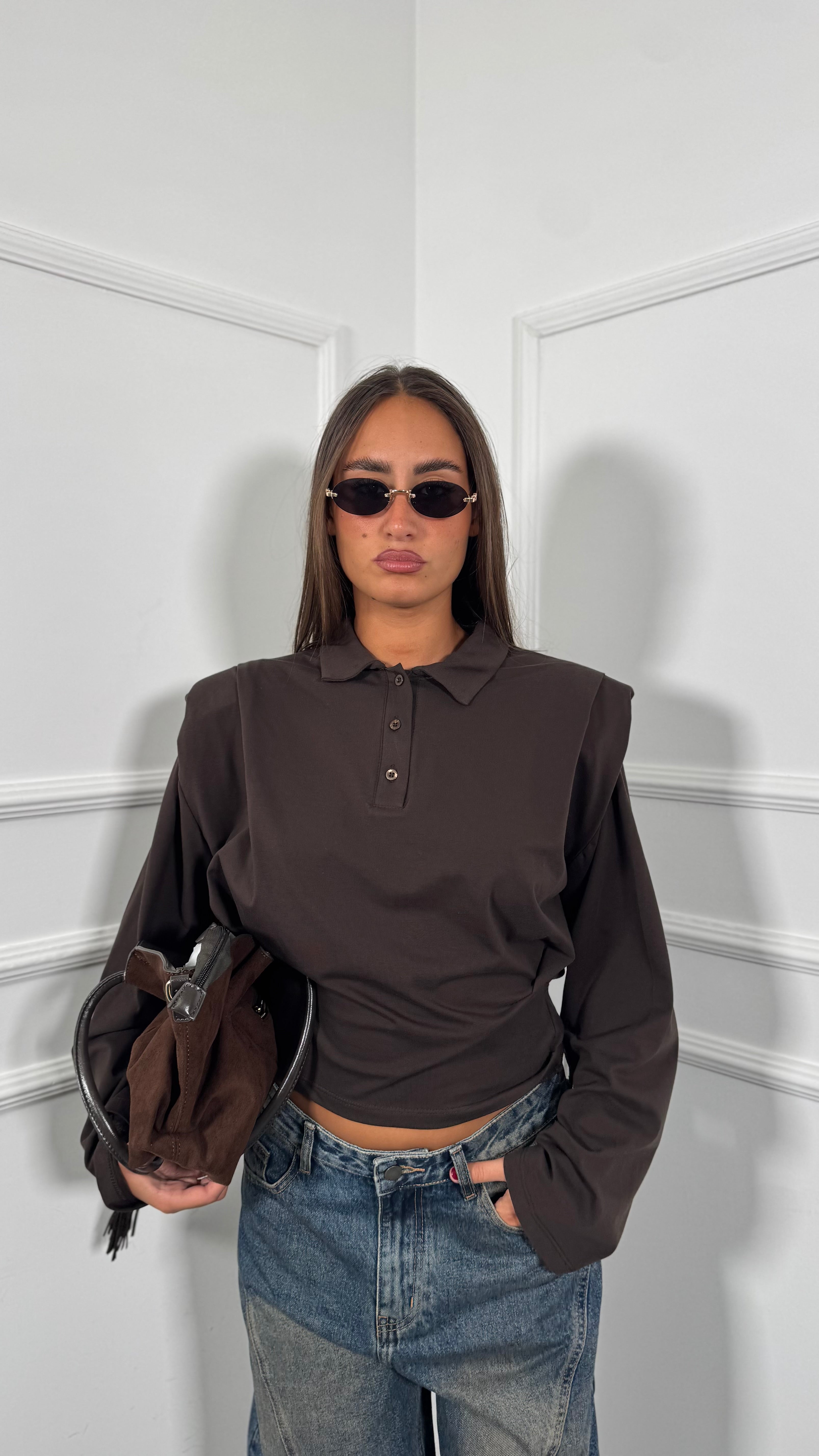 Polo Crop in cotone con spalline by justwest Timoty cioccolato jw1994