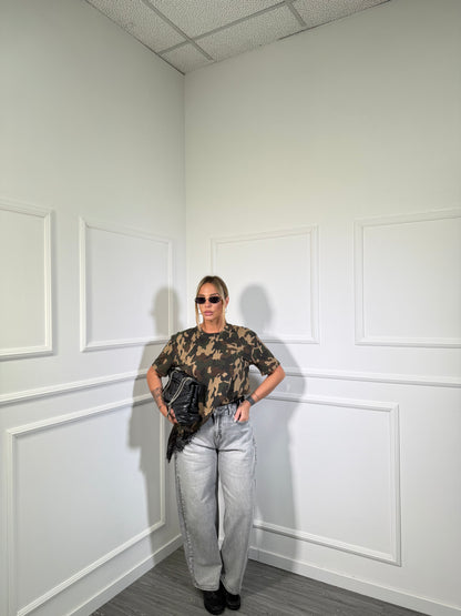 T-shirt asimmetrica con pizzo militare by lumina ld3734