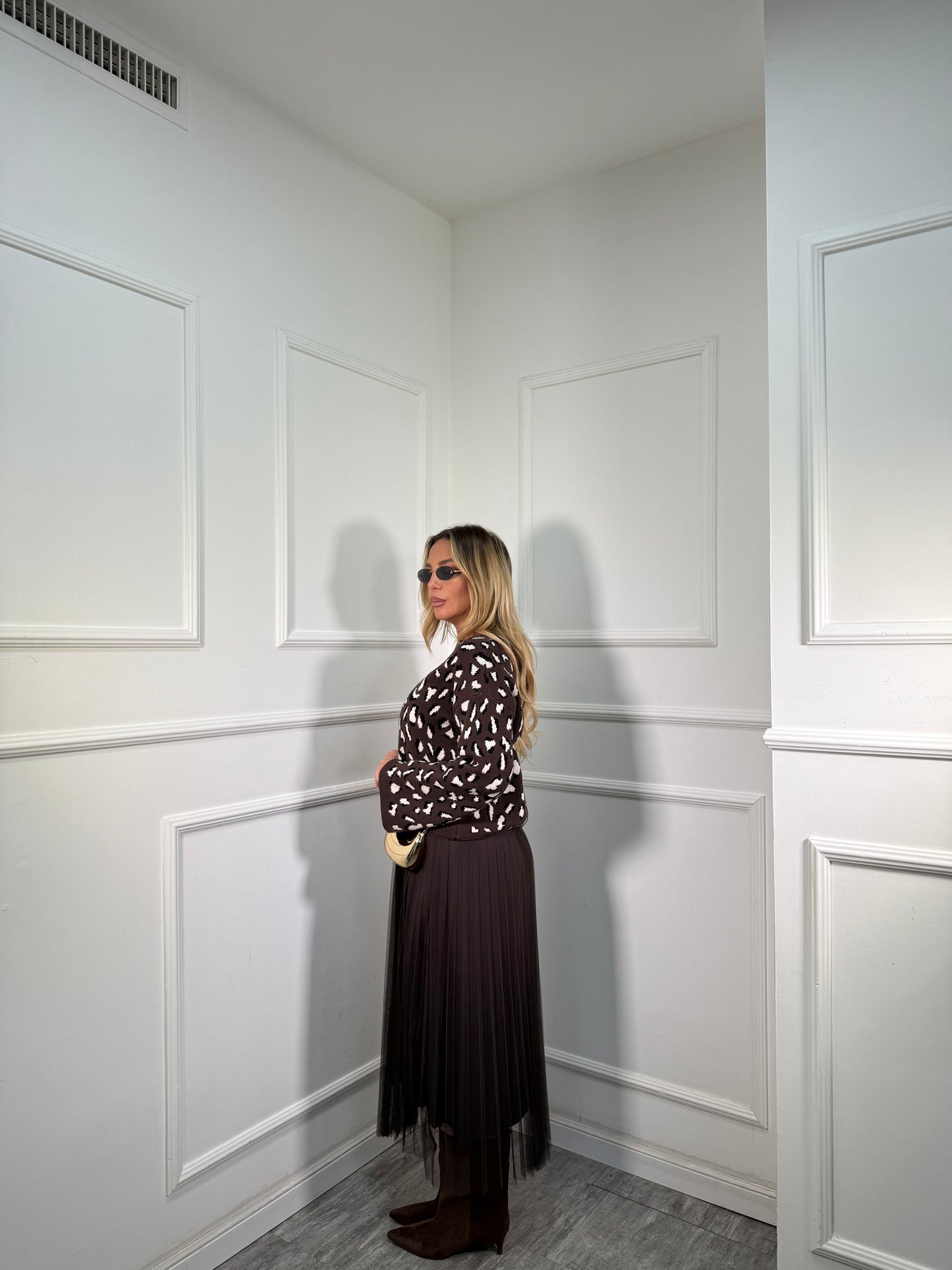 Coordinato 2pezzi in tulle maculato Giselle cioccolato 23200