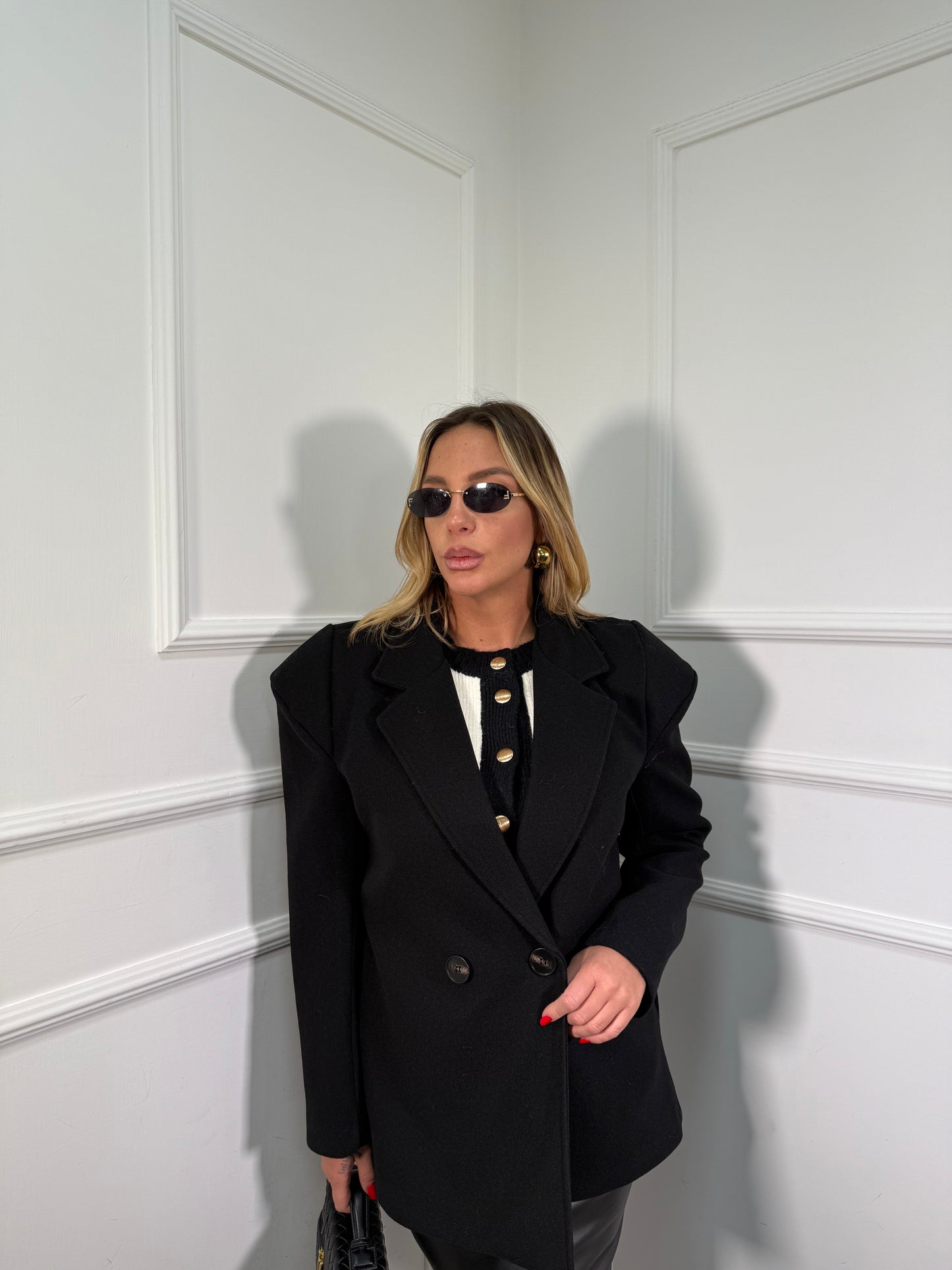 Blazer coat in panno con spalline Melody nero 251154