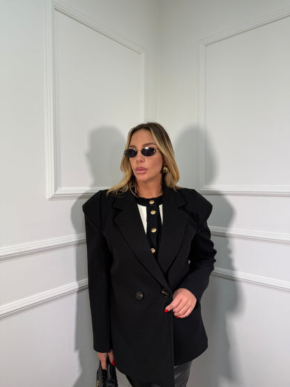 Blazer coat in panno con spalline Melody nero 251154