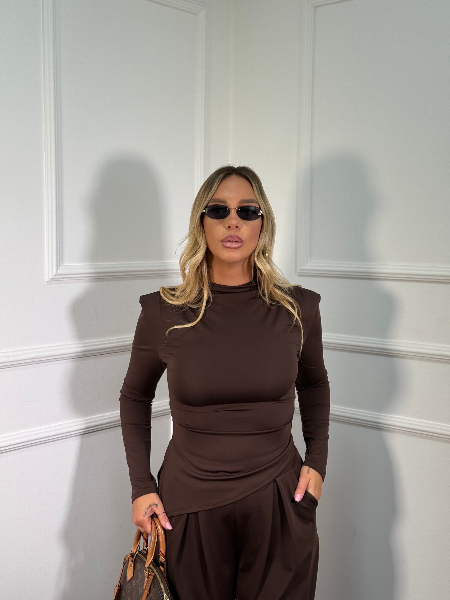 Coordinato in lycra con spalline marrone Madrid 16557