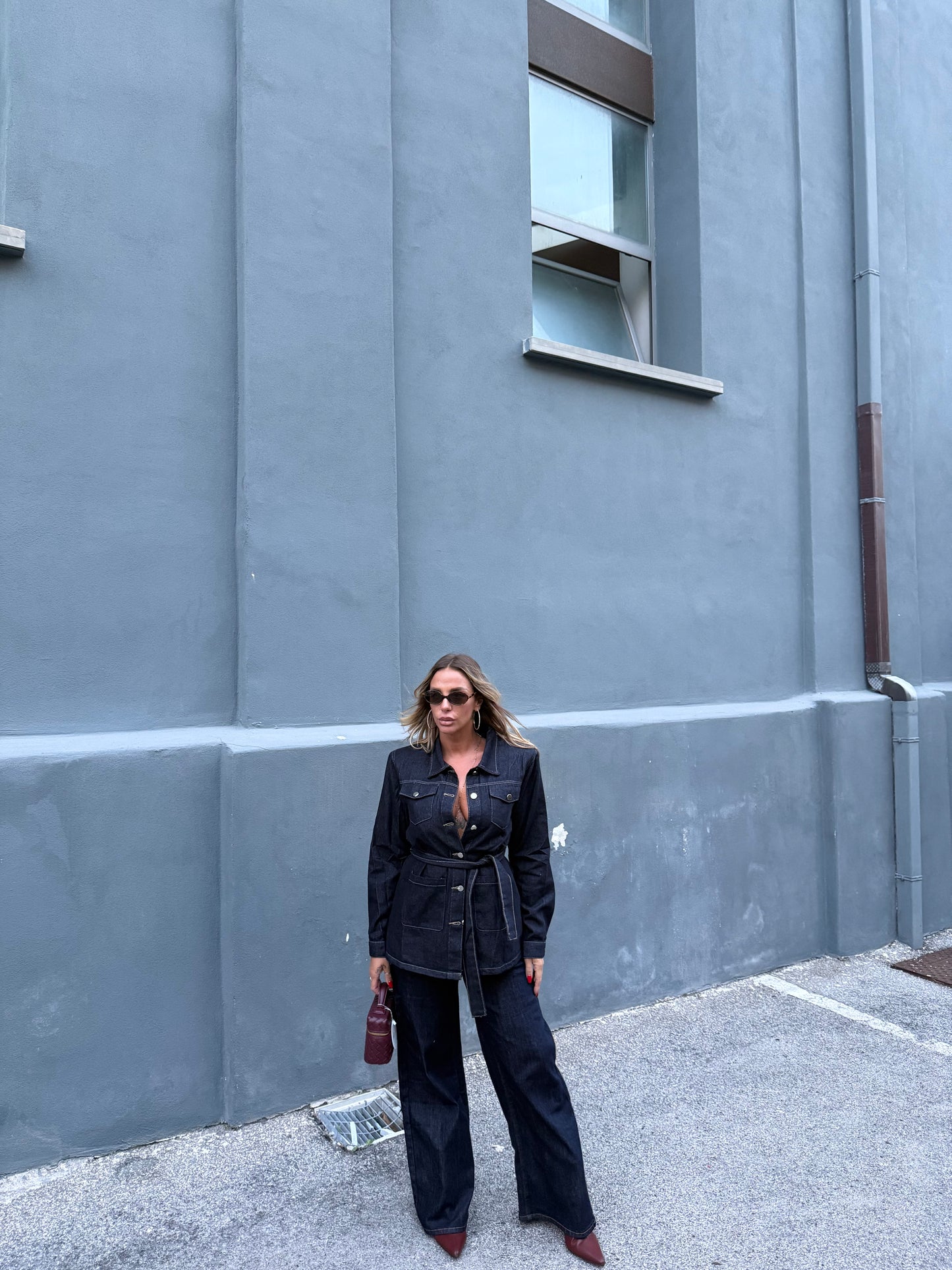 Giacca in denim con fusciacca Loving lavaggio zero mf2675