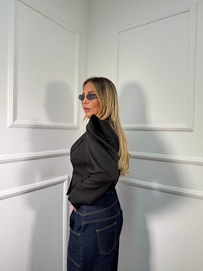 Blazer crop con spalline Krizia nero