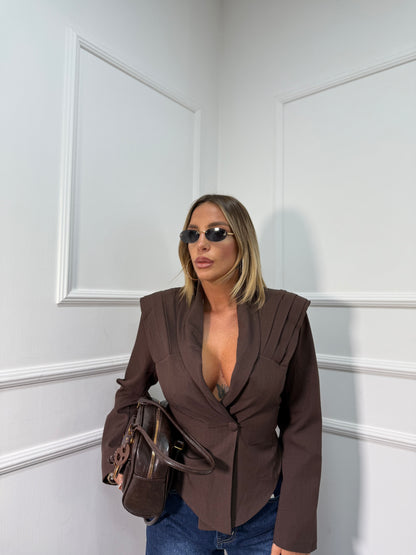 Giacca crop con spalline Lady Gaga 86223 cioccolato