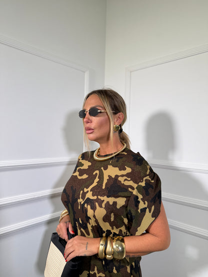 Abito midi semi velato militare (marrone)