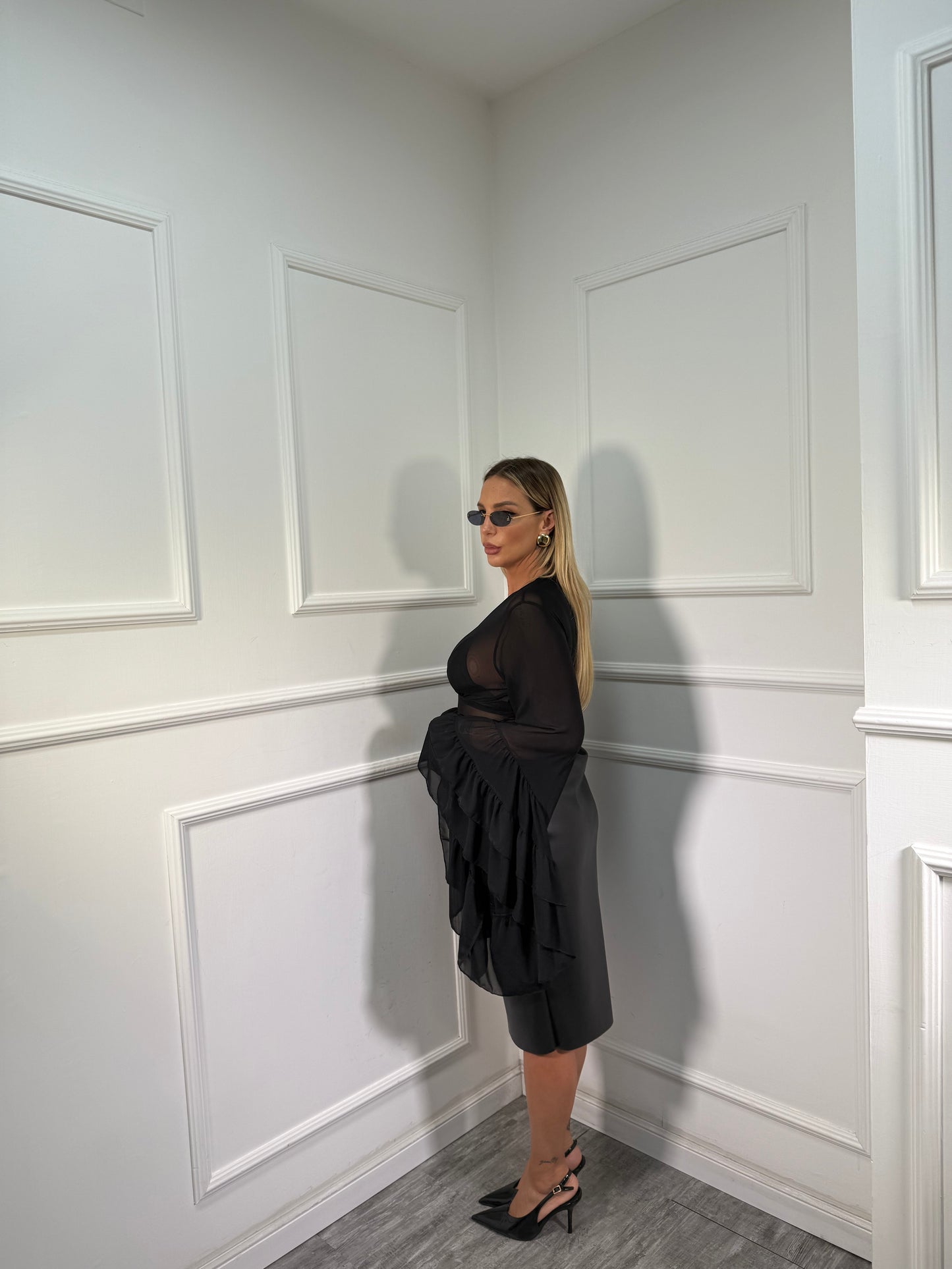 Body velato con voilant Fly nero 26096