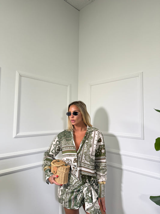 Camicia in cotone Etnic verde militare c81558