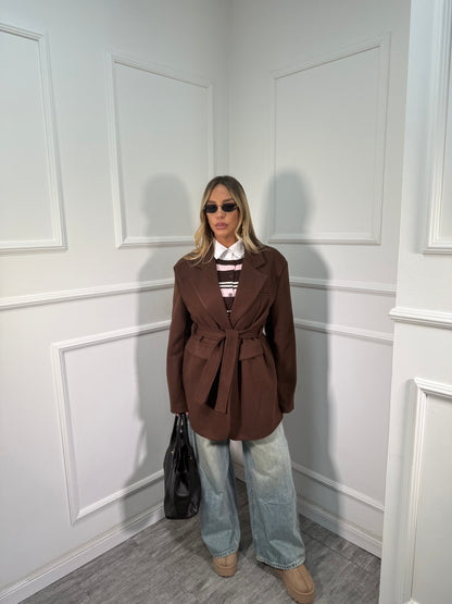 Blazer coat in panno con fusciacca cacao 88815