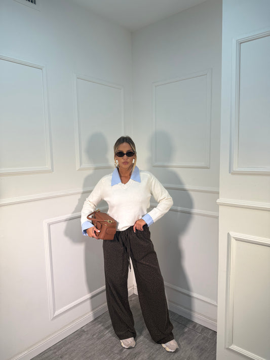 Pantaloni palazzo micro costine maculato marrone 24205