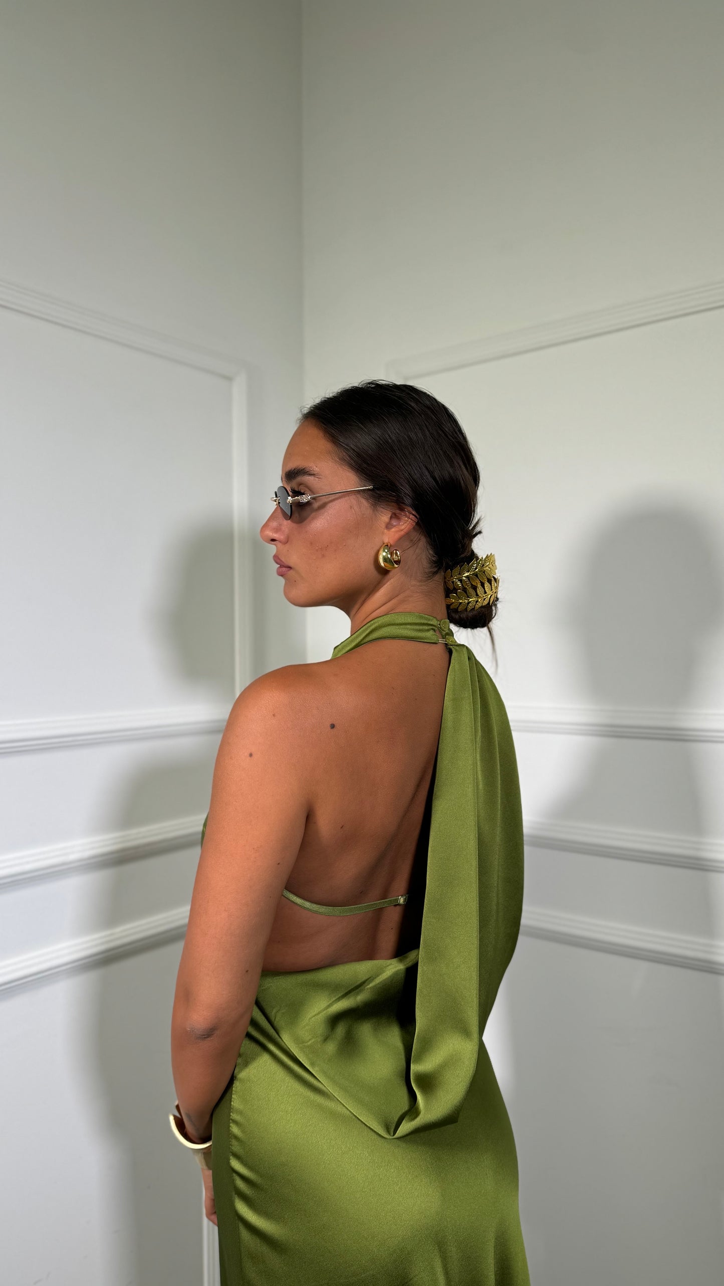 Abito lungo in satin Margiela verde avocado 60532