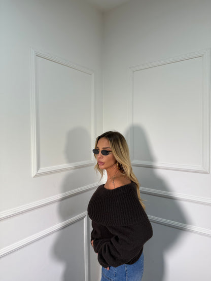 Maxi pull scollo a barca Candy cioccolato 33895