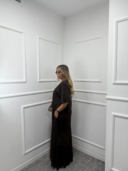 Maxi abito in pizzo Dakota marrone ld3443 by lumina