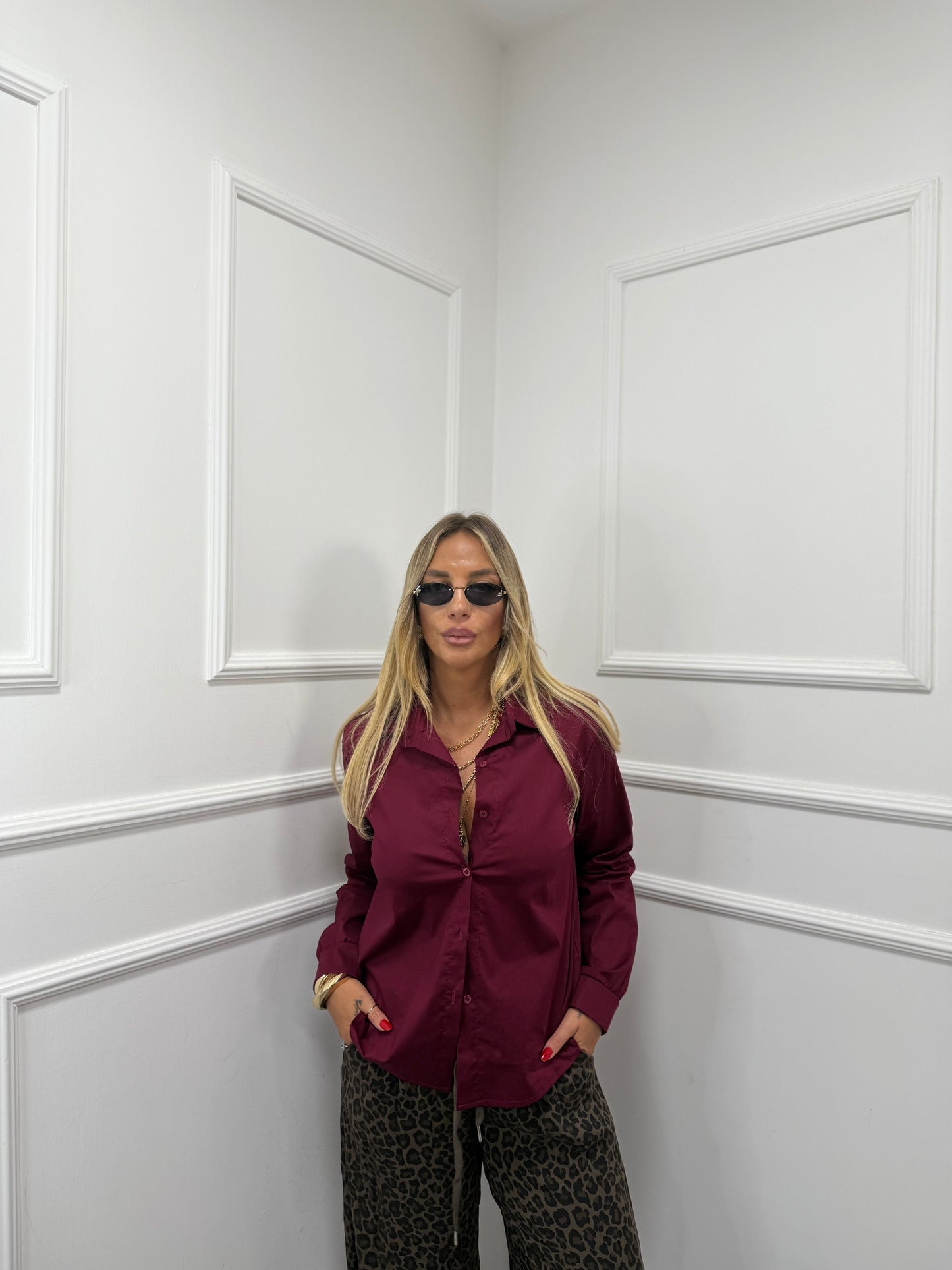 Camicia in cotone Work bordeaux 3264