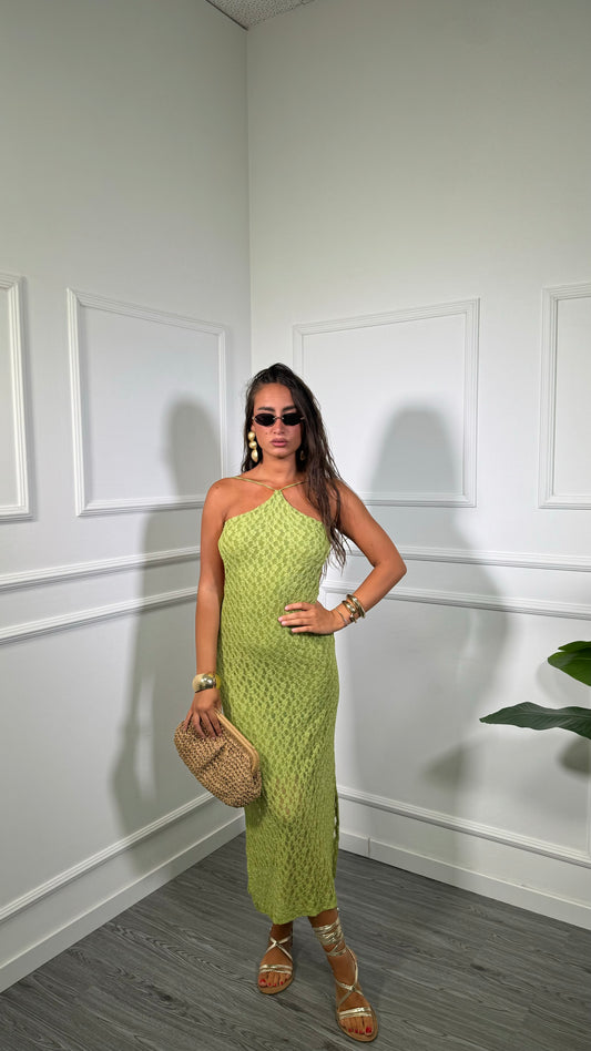 Abito midi in pizzo scollo sul retro verde avocado Mikla a3155