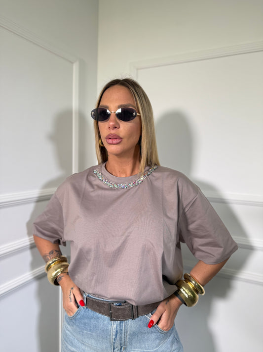 T-shirt in cotone oversize Crystal taupe