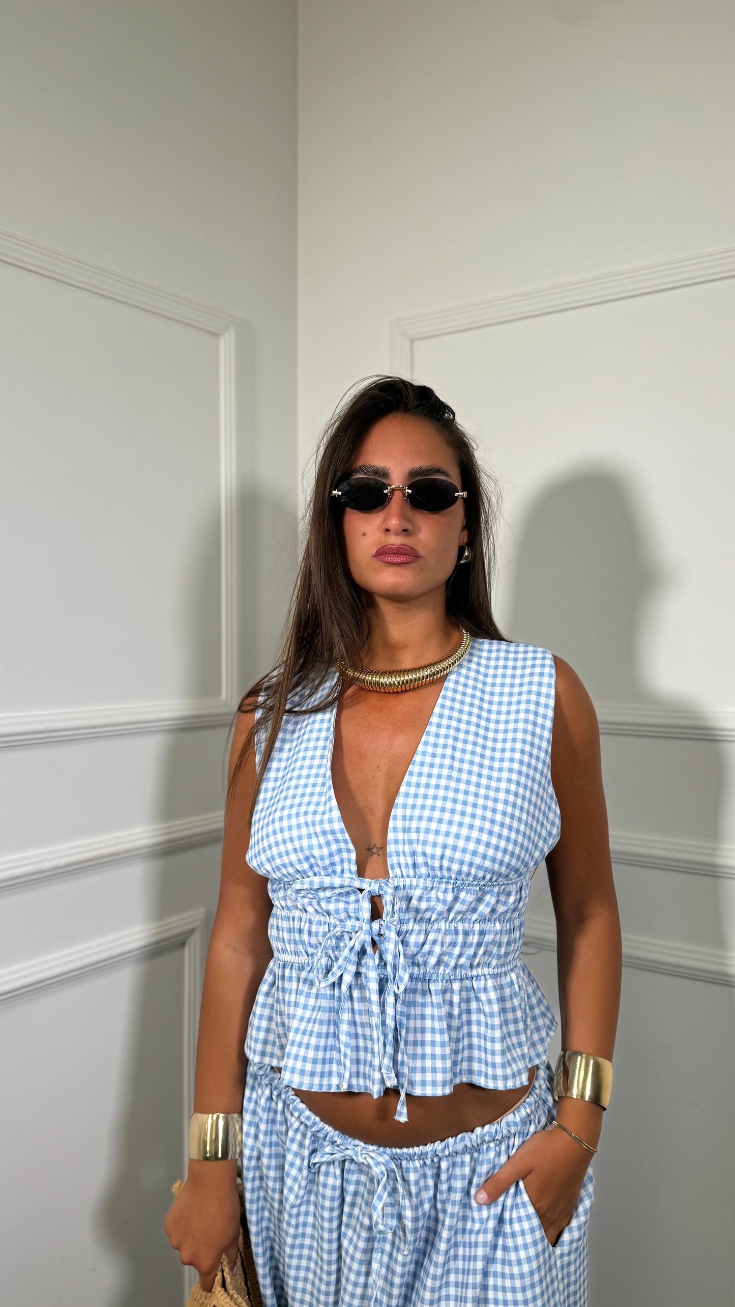Coordinato a quadretti azzurro 14137