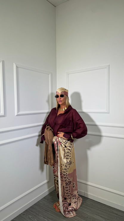 Pareo + bandana in satin Palau rosa antico/champagne