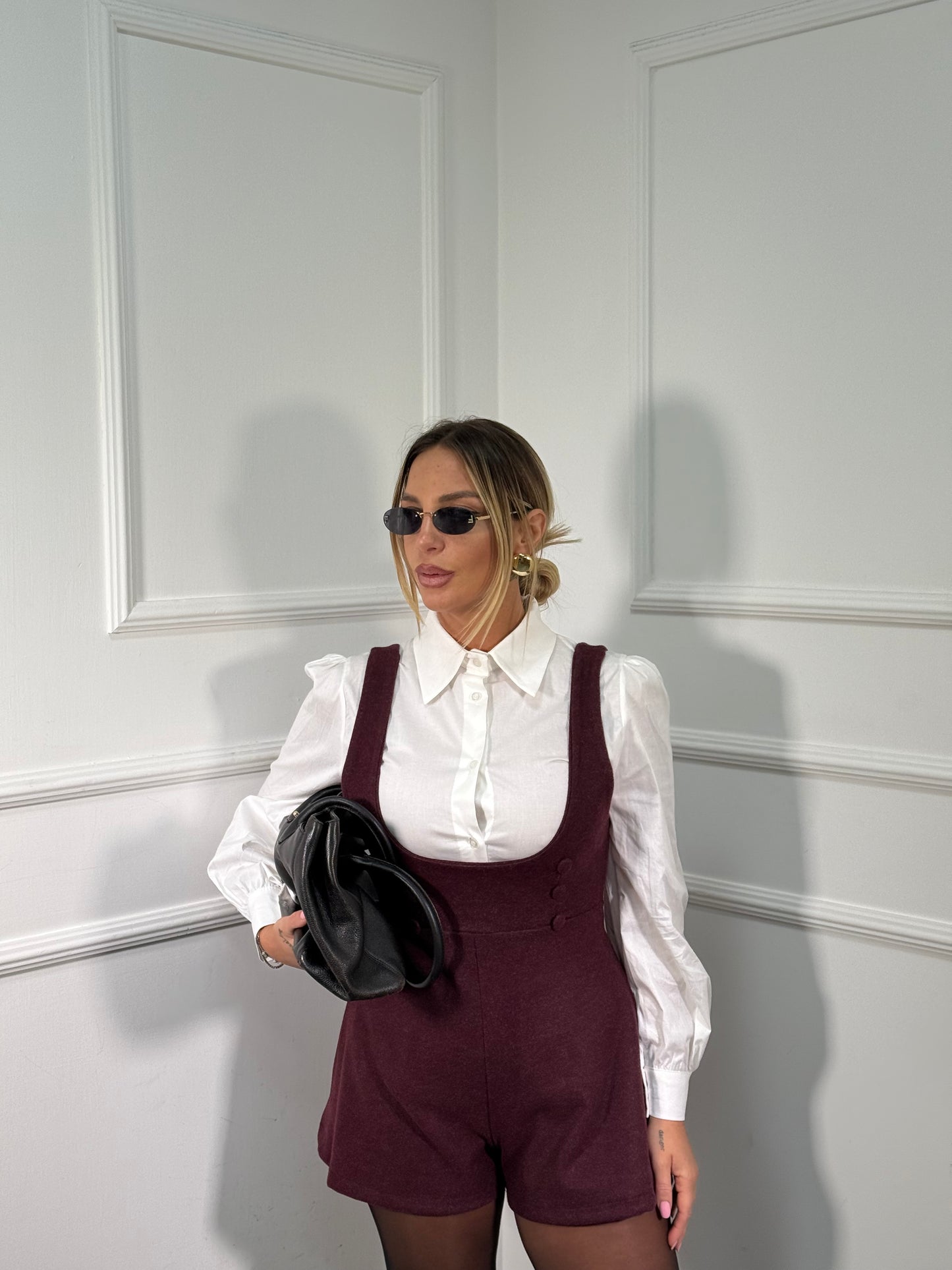 Salopette in flanella con camicia bordeaux 6781