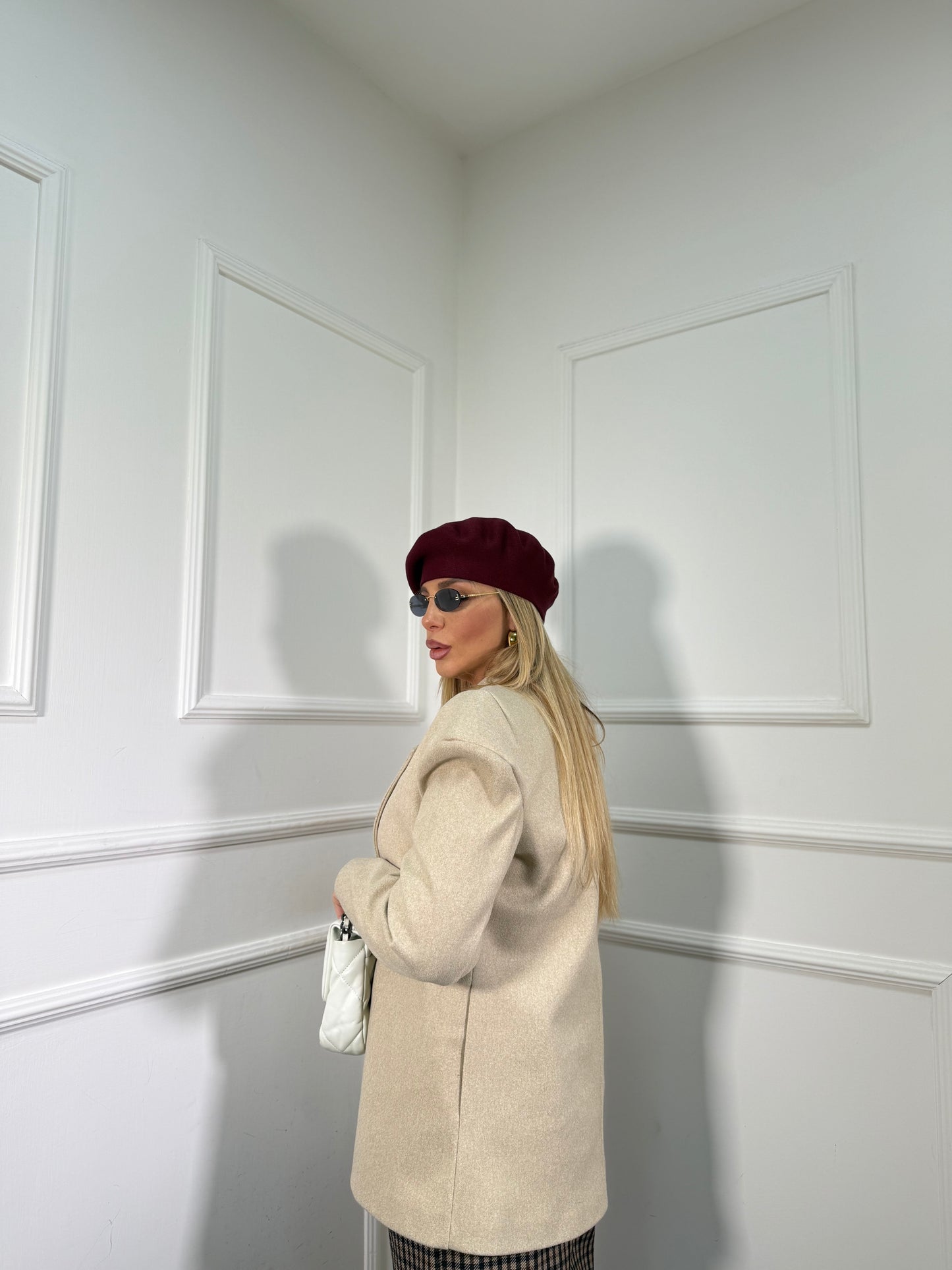 Blazer coat in panno con spalline Melody panna 251154