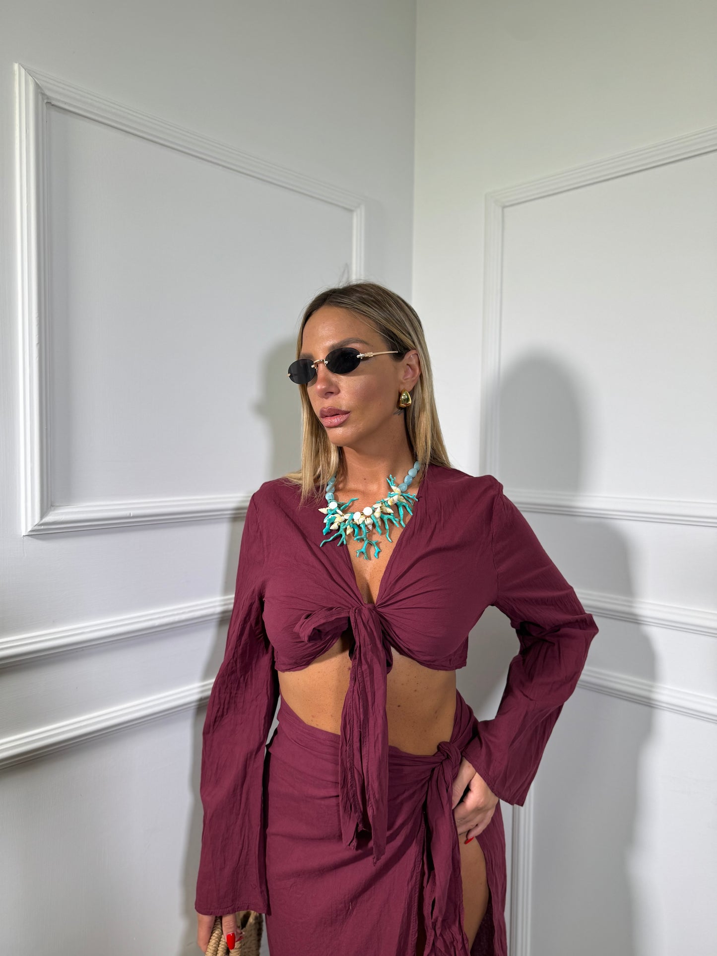 Coordinato semi velato in viscosa Seychelle bordeaux c81117