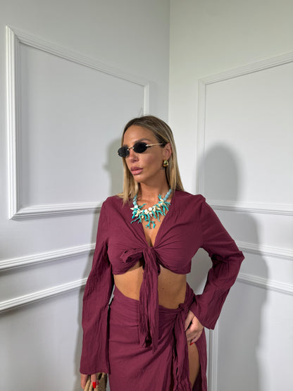 Coordinato semi velato in viscosa Seychelle bordeaux c81117