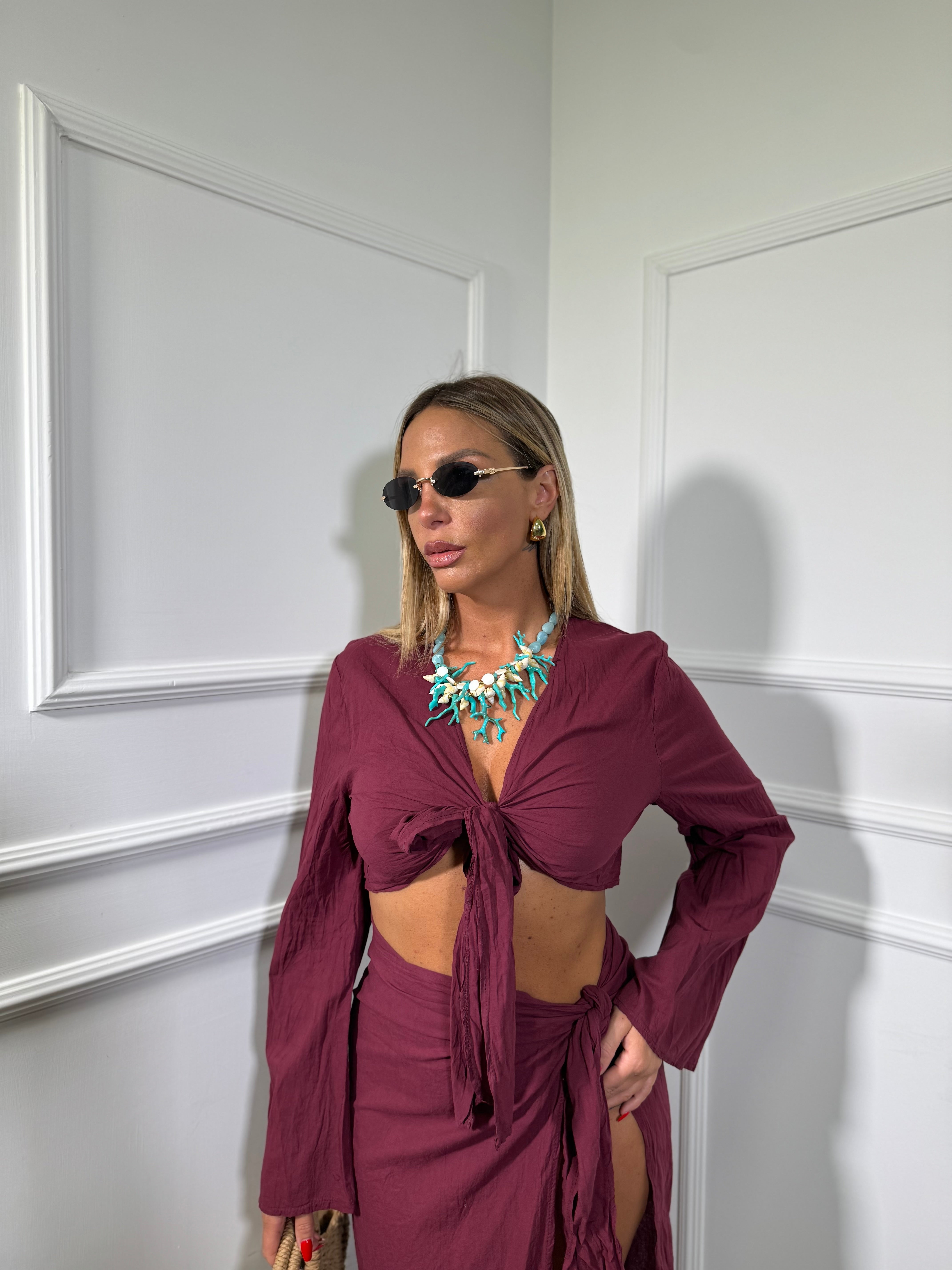 Coordinato semi velato in viscosa Seychelle bordeaux c81117