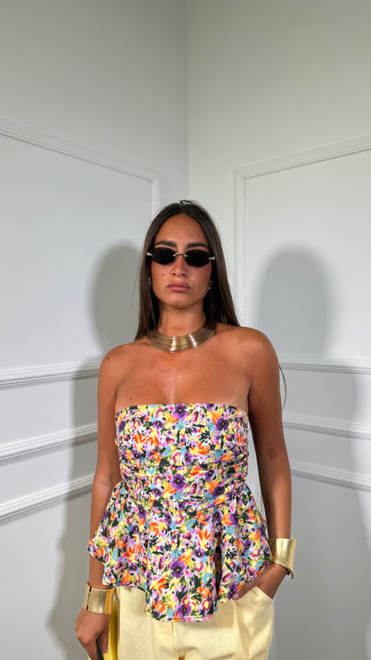 Top a fascia con fiori Penny lilla/giallo 31093