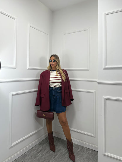 Blazer oversize con spacchetti laterali e spalline imbottite bordeaux 87267