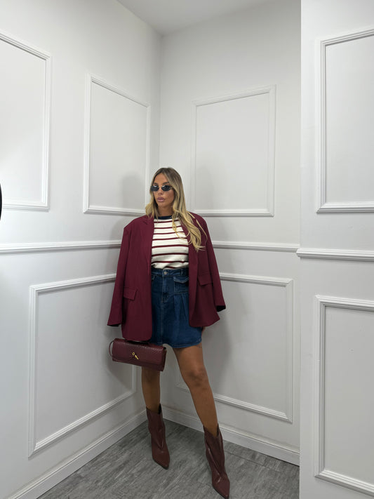 Blazer oversize con spacchetti laterali e spalline imbottite bordeaux 87267