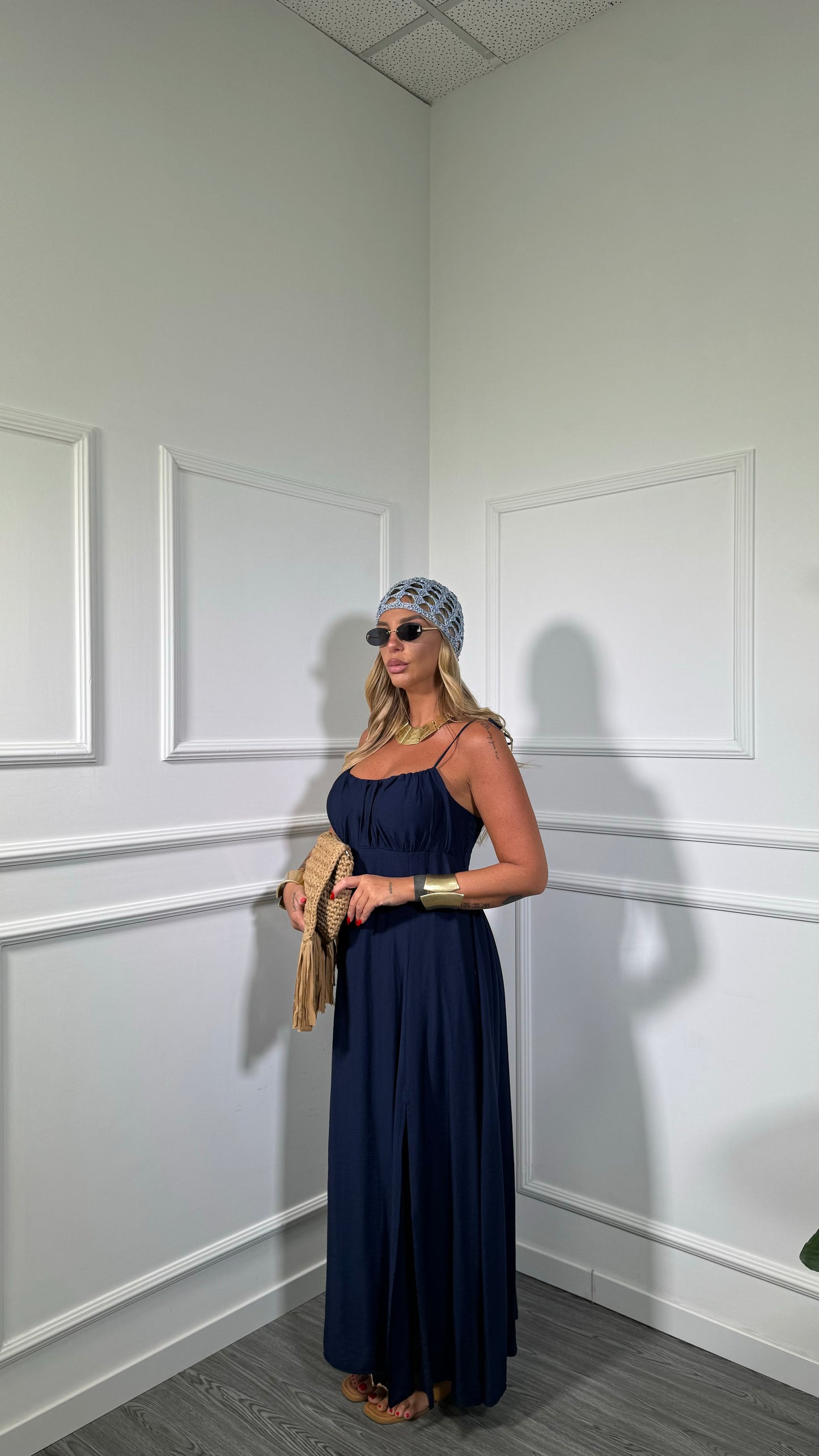 Abito midi misto lino (curvy) Ariel blu 333