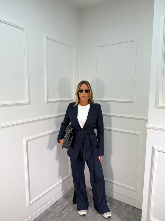 Tailleur gessato Camy blu navy a0461