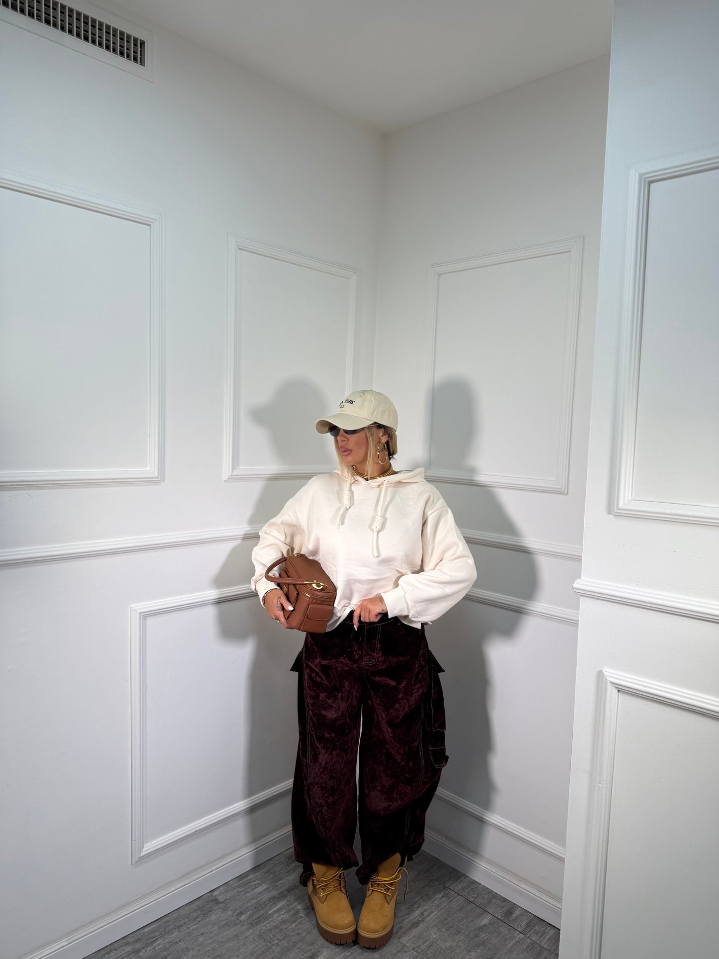 Jeans balloon denim e velluto Tonka bordeaux 6640