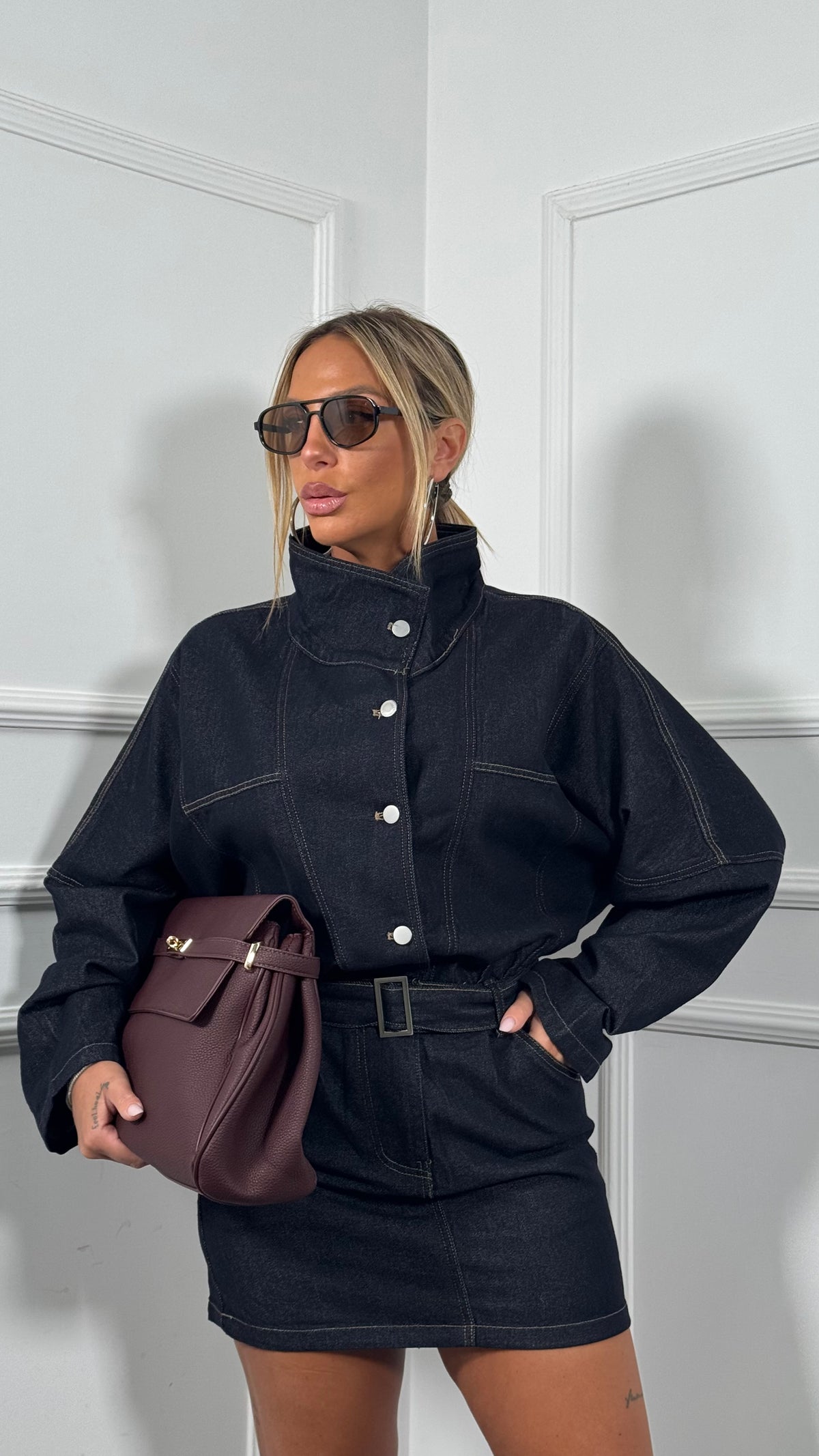 Abito corto in denim collo alto lavaggio zero 2787