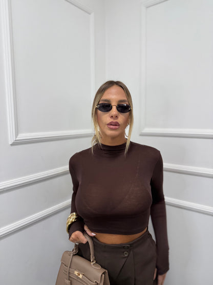 Shirt crop Bea cioccolato 5317