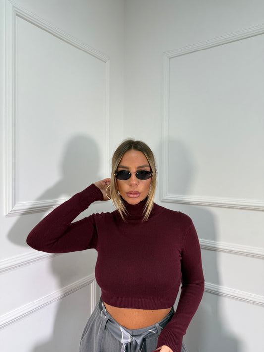 Maglioncino crop collo alto bordeaux em2020