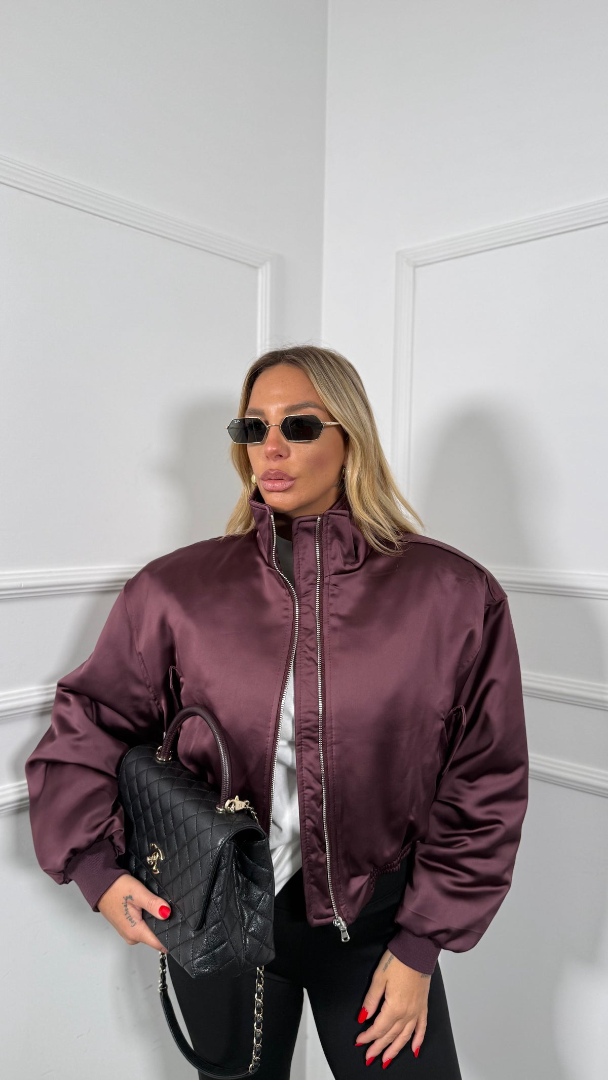 Bomber in satin con spalline by lumina Drop vinaccia