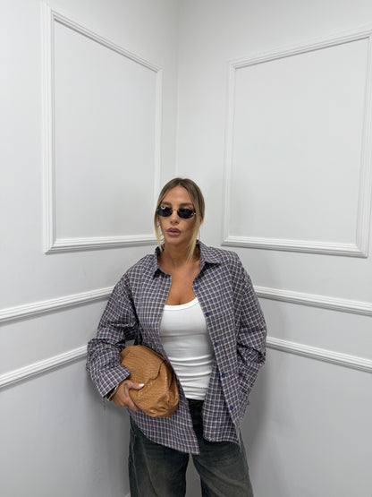 Camicia oversize con spalline Vibes blu/marrone mf2695