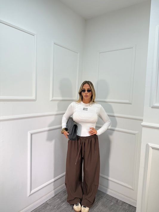 Pantaloni balloon con coulisse Curvy 66302 cioccolato