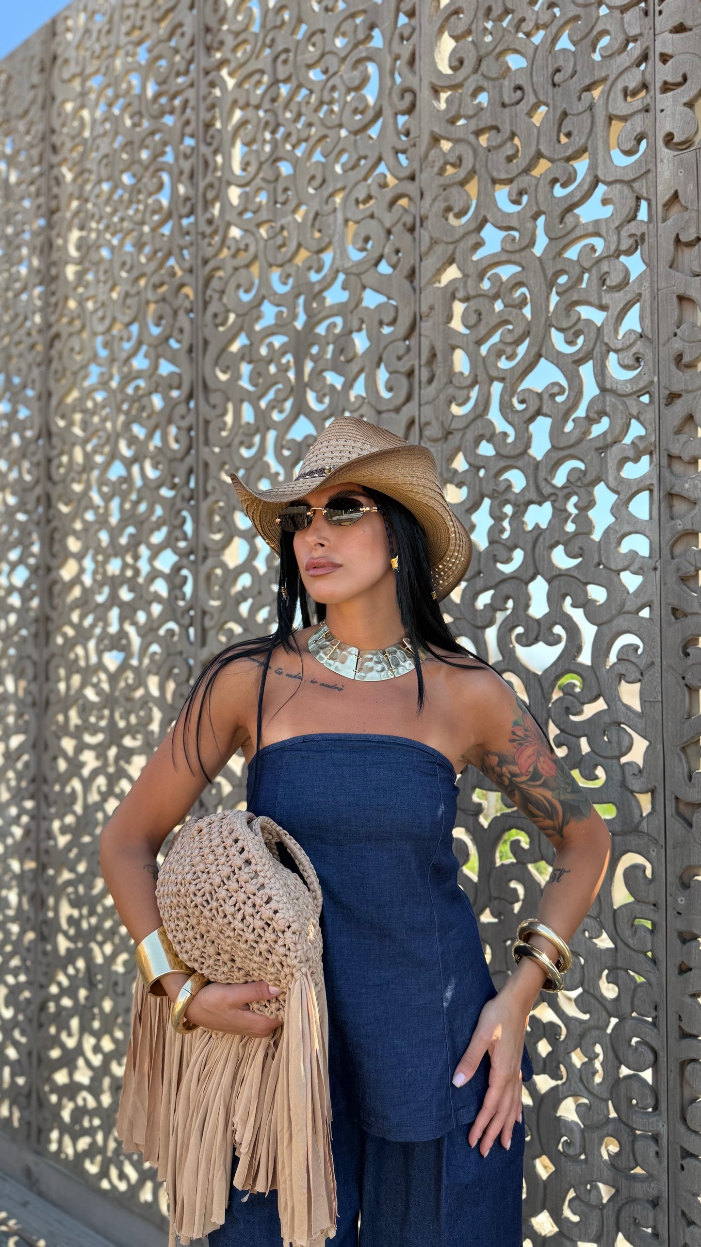 Coordinato in denim Darsha lavaggio scuro 66088
