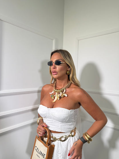 Coordinato con top a fascia in pizzo san gallo Sorrento bianco 52921