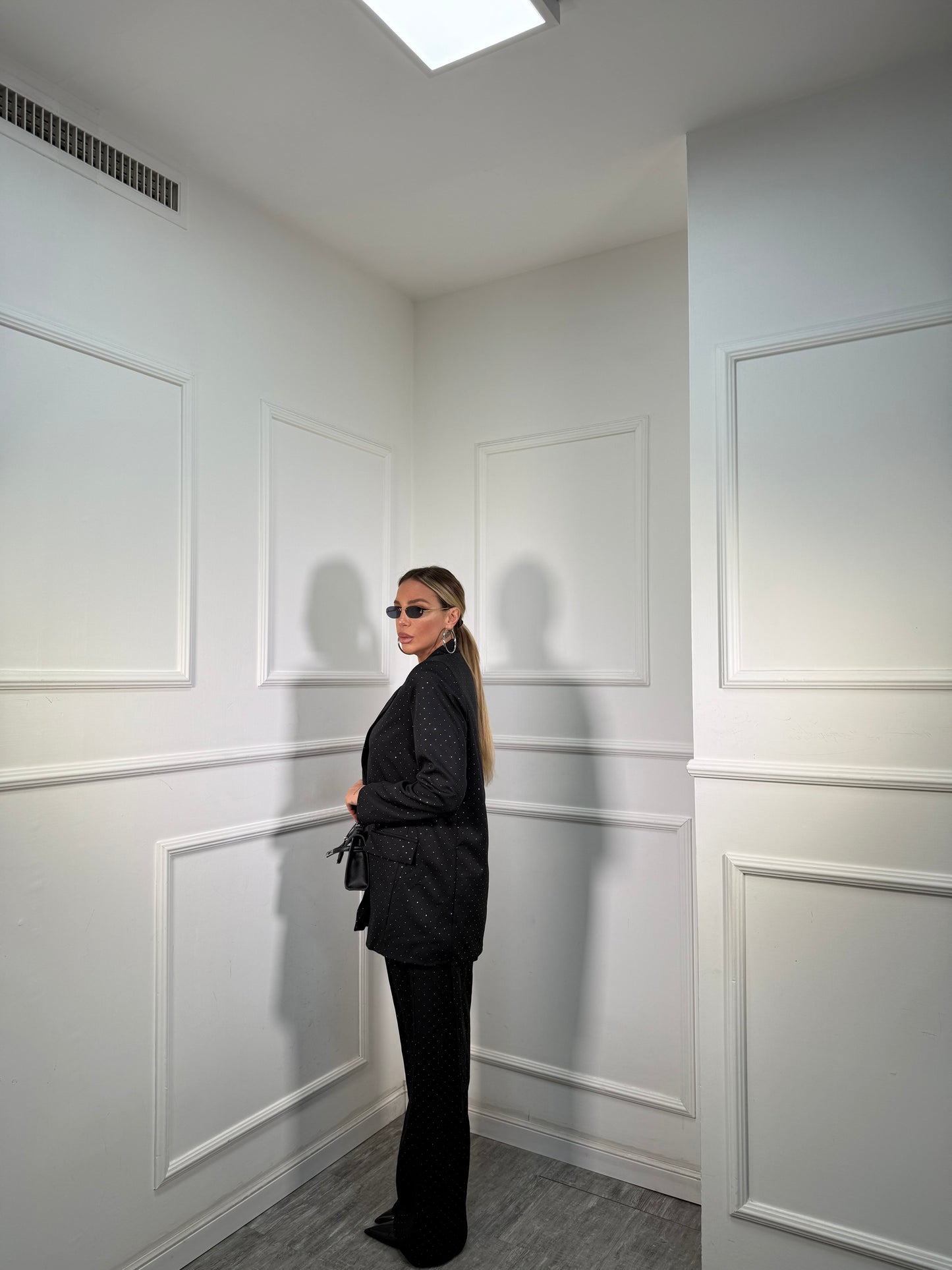 Tailleur oversize micro strass Skyline nero 30096/97