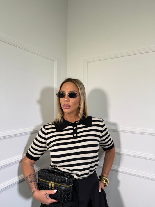 Polo in filo a righe Candy nera A330