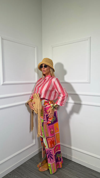 Gonna pareo midi in cotone multicolor rosa/viola