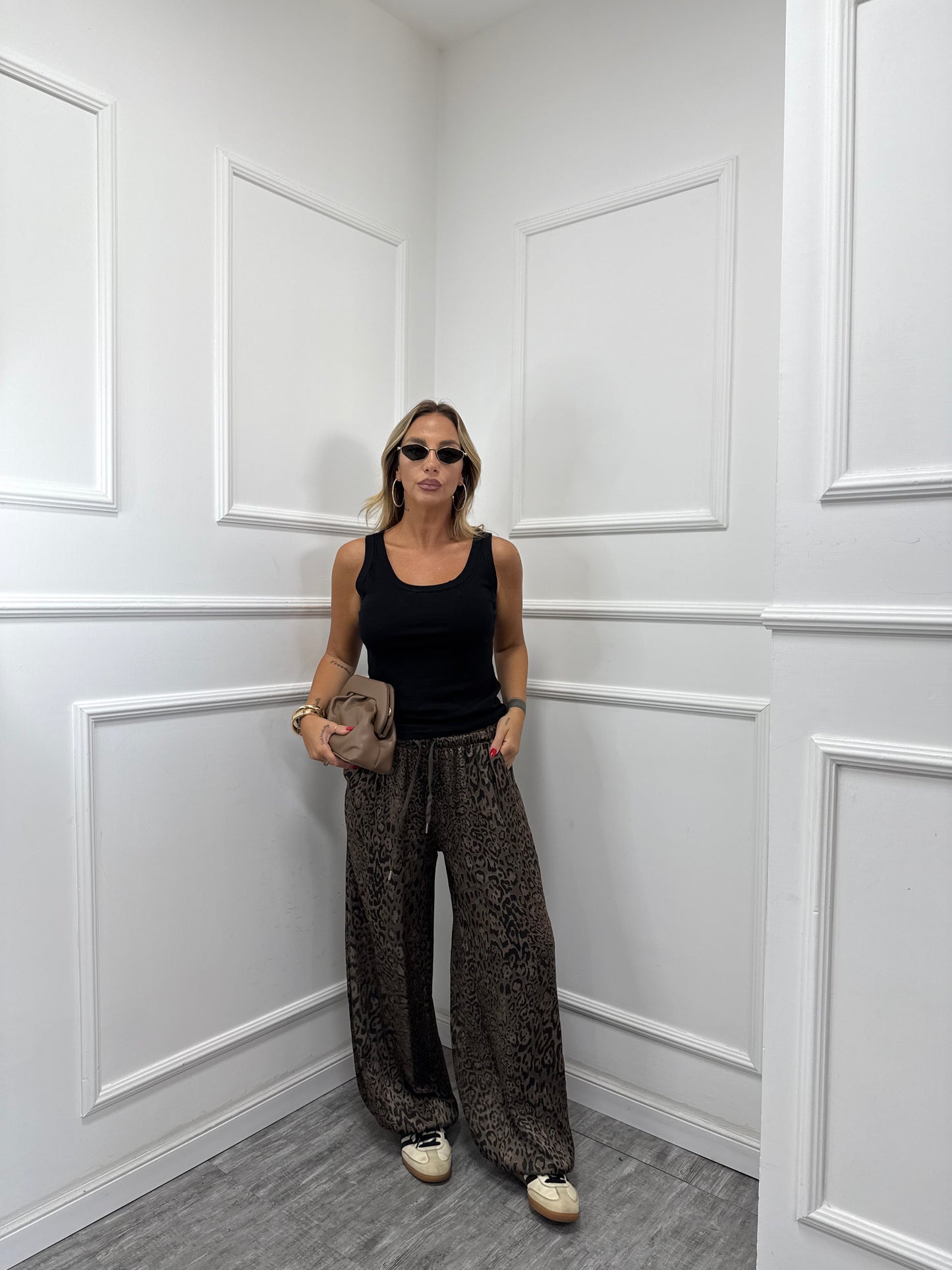 Pantaloni balloon in satin maculati cioccolato 25672