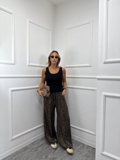 Pantaloni balloon in satin maculati cioccolato 25672