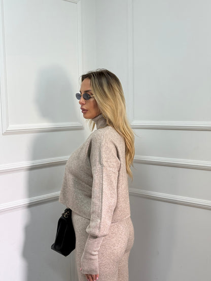 Coordinato lana rasata collo alto Alaska taupe g106