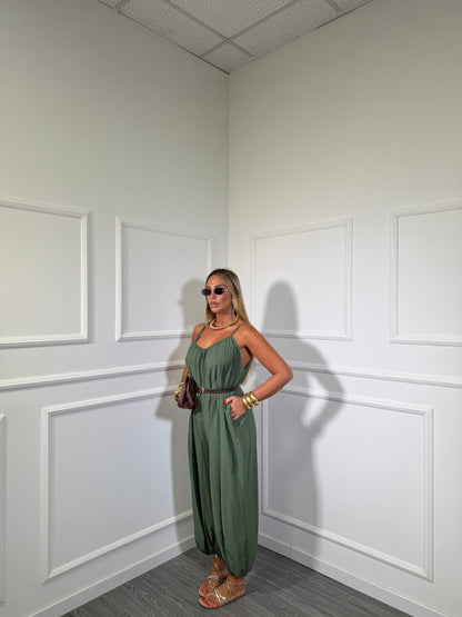 Jumpsuit a sacco in viscosa Belinda verde militare 5661
