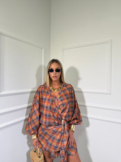Abito portafoglio Brunch quadri (Curvy)