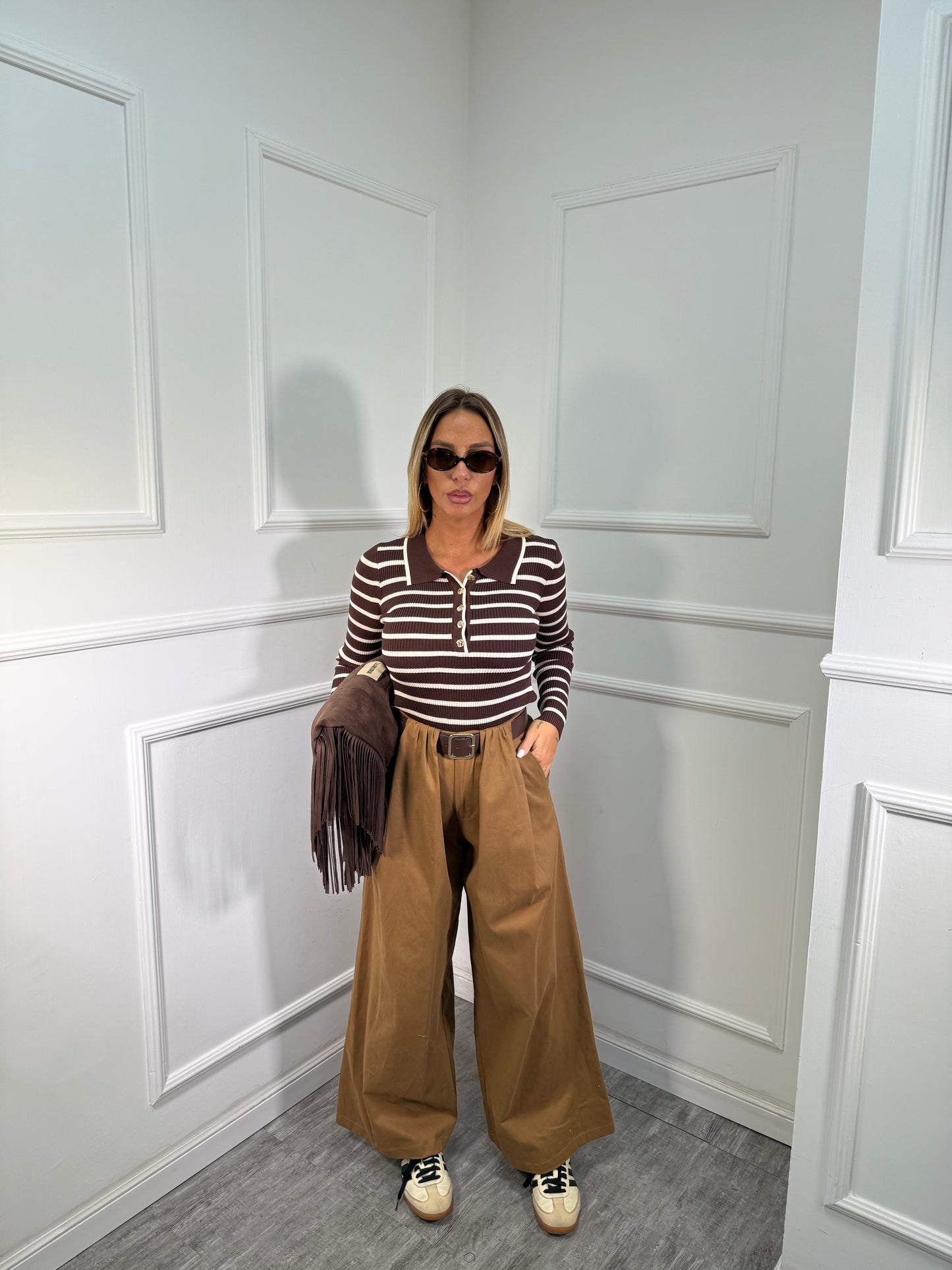 Pantaloni palazzo 7/8 Cathy kaki by justwest 26100p